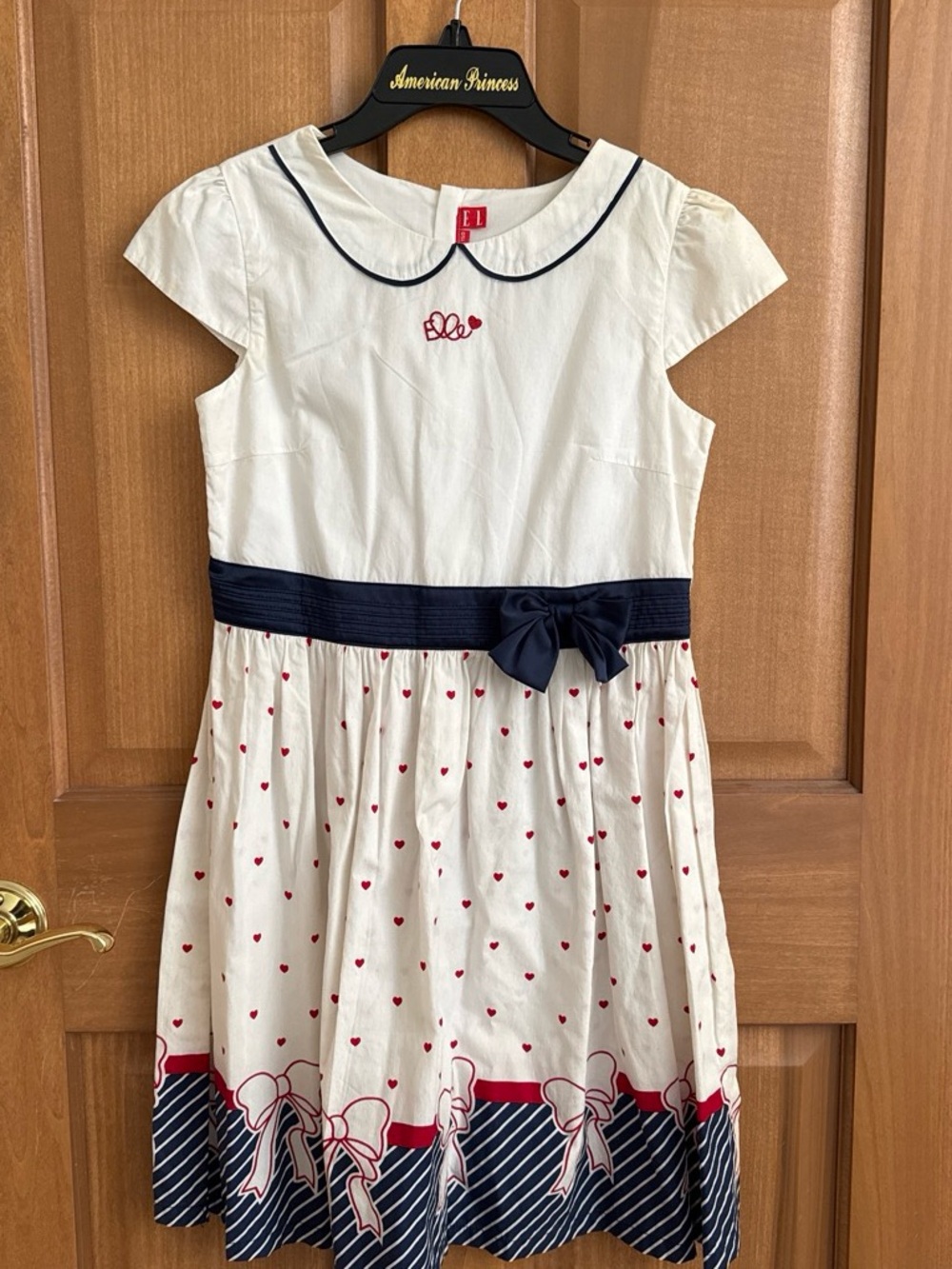 ELLE White Dress with Navy and Red Accents